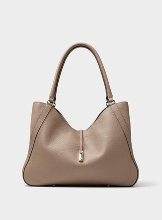 BOSS Womens Reah greige pebbled leather tote bag