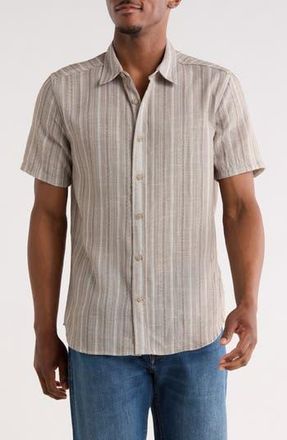 Frye Geometric Stripe Short Sleeve Button-Up Shirt in Chinchills at Nordstrom Rack, Size X-Large