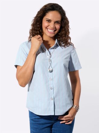 Casual Looks Hemdbluse CASUAL LOOKS, Damen, Gr. 36, hellblau, ecru, gestreift, 50% Baumwolle, 50% Polyester, gemustert, gestreift, Blusen Hemdbluse