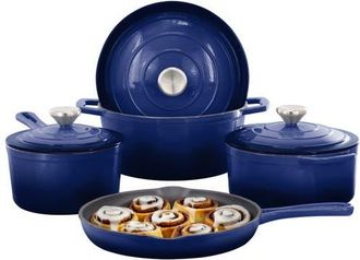 MegaChef 7 Piece Enameled Cast Iron Cookware Set in Blue at Nordstrom