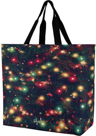 Generic Christmas Lights Large Reusable Shopping Bag Lightweight Foldable Tote Bags Washable Shoulder Handbag