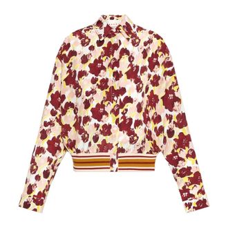 Marni Light Jackets, female, Multicolor, Size: 2XS Silk Jacket with Floral Motif