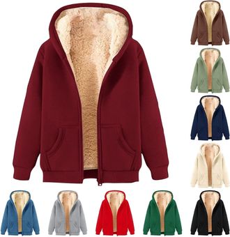 Generic Womens Jackets Fleece Jacket Women Plus Size Ladies Full Zip Teddy Hoodies uk Womens Outdoor Sport Winter Jackets Thick Warm Sweater Sweatshirt Coats 
