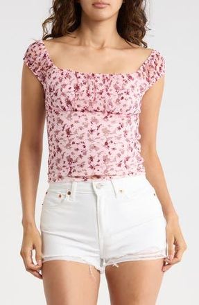 Madden Girl Emma Floral Ruffle Trim Top in Ballet Slipper at Nordstrom Rack, Size X-Large