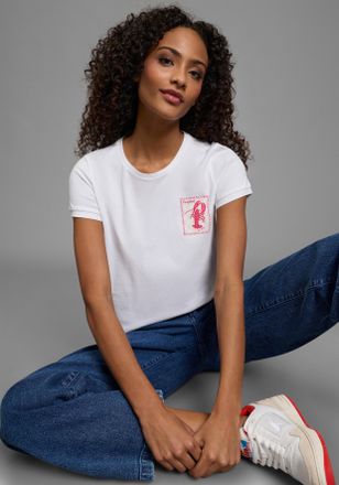 Kangaroos T-Shirt KANGAROOS, Damen, Gr. 32/34, wei&szlig;, Single Jersey, Obermaterial: 100% Baumwolle, Basic schmal h&uuml;ftlang, Rundhals, abgesteppte Kante, Shirts T-S