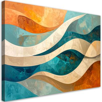 Feeby Impresi&oacute;n De Imagen, Abstracci&oacute;n L&iacute;neas Formas Beige Turquesa, 120x80