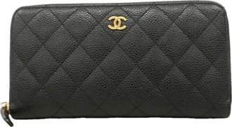 Chanel Black Grained Calfskin Long Wallet (Bi-Fold) (Pre-Owned)