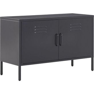 Beliani Modern Industrial Metal Steel Office Sideboard 2 Doors Shelves Black Uria