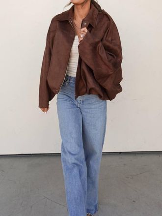 En Cr&egrave;me Suede Oversized Bomber Jacket In Brown