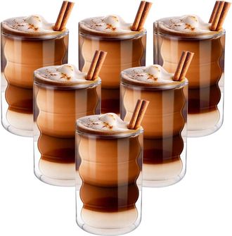 OEM Vasos De Borosilicato De Doble Pared Para Latte Macchiato (350 Ml) + Cucharillas De Caf&eacute; Capuchino Y Posavasos