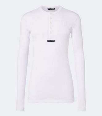 Dolce & Gabbana Camiseta con botones acanalada de algod&oacute;n con logo