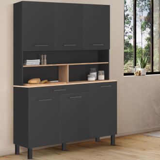 IDMarket Idmarket - Cajonera De Cocina Cina 120 Cm Con 6 Puertas Y Caj&oacute;n Completo Efecto Haya