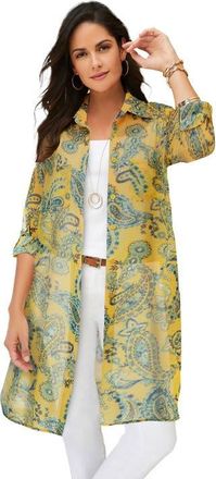 Jessica London Sheer Georgette Mega Tunic in Yellow Playful Paisley at Nordstrom, Size 36