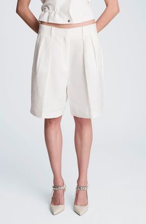 Kenneth Cole Pleated Linen Bermuda Shorts in Pure White at Nordstrom, Size 2