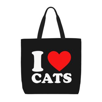 Generic Women Handbag I Love Cat Travel Tote Bag Folding Casual Shopping Bags, For Wedding, Graduation, Christmas, Holiday, School
