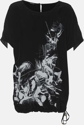 Elena Miro Black Printed And Crystal Embellished Drawstring Top