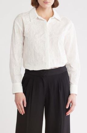 T Tahari Floral Soutache Long Sleeve Button-Up Shirt in White Soutache at Nordstrom Rack, Size X-Large