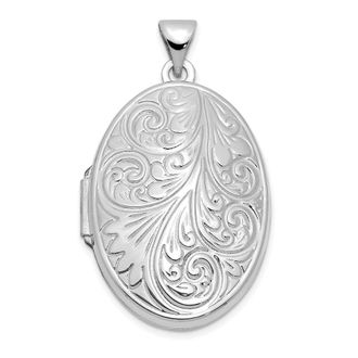 Diamond2Deal 14k White Gold Scroll Oval Locket Pendant