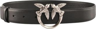 Pinko Love Birds Diamond Cut Leren Riem - Dames - Riemen - Zwart - XS - Leer - Accessoires