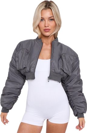 Janisramone Womens Bomber Jacket - Polyester Cropped Jacket Women With Utility Pockets Pockets - Autumn Jackets for Women UK - Short Jacket Womens for Casual Meet