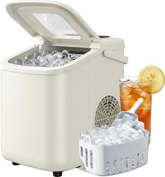 HOMCOM Homcom M&aacute;quina De Hielo Autolimpiable, 12 Kg/24h, 9 Cubitos Listos En 7 Minutos, 2 Tama&ntilde;os De Hielo, 1,2 L Dep&oacute;sito, Para Hogar, Cocina, Beige