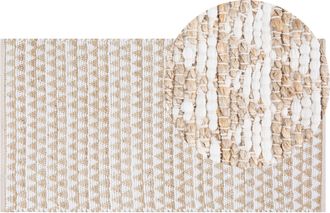 Beliani Alfombra Beige Mezcla De Yute Y Algod&oacute;n 80 X 150 Cm Patr&oacute;n Geom&eacute;trico Tejida A Mano Tunceli