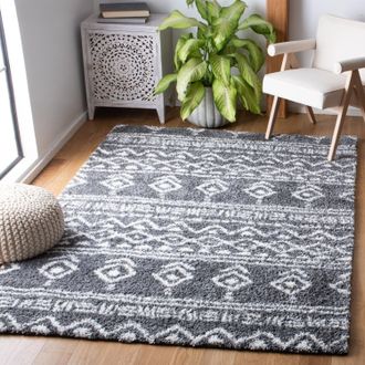 Safavieh Parma Shag Machine Made Area rug, Charcoal / Ivory Shag / Flokati Style Easy Care