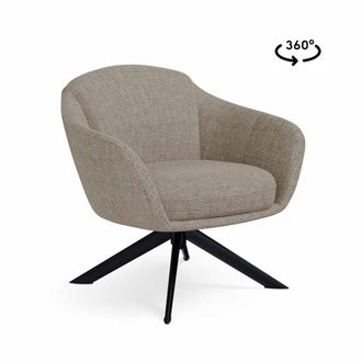 Koketto Home Butaca baja giratoria patas negras y tela elegante topo