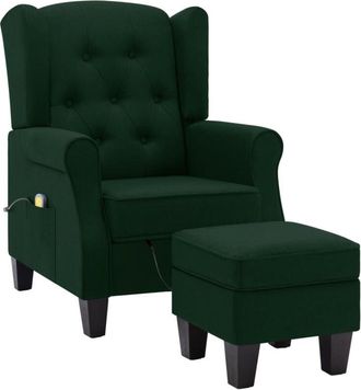 vidaXL Sillón de masaje con reposapiés tela verde oscuro vidaXL