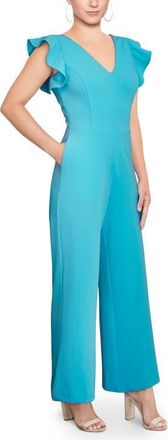 Rachel Roy Kate Ruffle Sleeve V-Neck Jumpsuit in Aqua at Nordstrom, Size X-Large