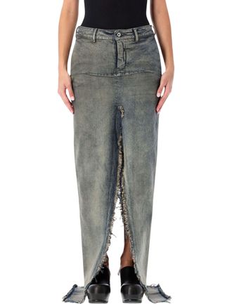 Rick Owens Womens Long Denim Sliced Skirt - Blue Cotton - Size 27 (Waist)
