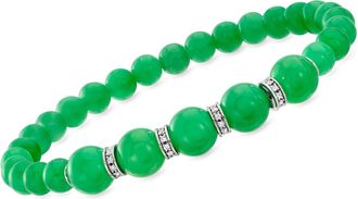 Ross-Simons 6-8mm Jade Bead and. Diamond Stretch Bracelet With Sterling Silver