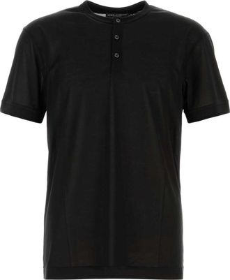 Dolce & Gabbana Black Solid Henley T-Shirt