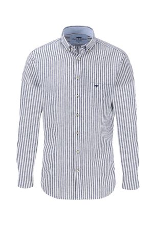 Fynch-Hatton Striped Linen Shirt with Button Down Collar, navy, 3XL
