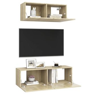 Berkfield Home Practical 2 Piece TV Cabinet Set Sonoma Oak Engineered Wood in Light Tan