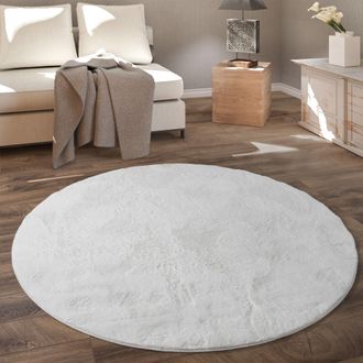 Paco Home Paco Home - Alfombra Redonda, Salon Dormitorio Pasillo Comedor Piel Imitaci&oacute;n Mullida Suave &Oslash; 120 Cm Redondo, Blanco
