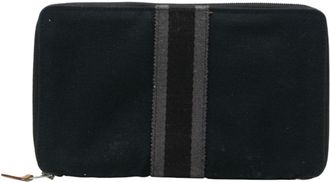 Hermès Black Gray Canvas Long Wallet (Bi-Fold) (Pre-Owned)