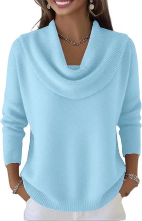 Generic Womens Chunky Knitted Jumper with Cowl Neck and Batwing Sleeves, Soft Turtleneck Pullover Sweater with Pockets, Long Sleeve Casual Winter Warm Knitwea