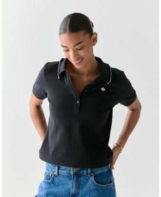 Kate Spade New York Womens Ruffle Logo Polo Shirt - Black Cotton - Size X-Small