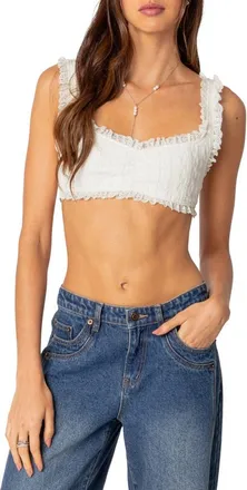 Edikted Fairytale Lace Crop Top in White at Nordstrom, Size Small