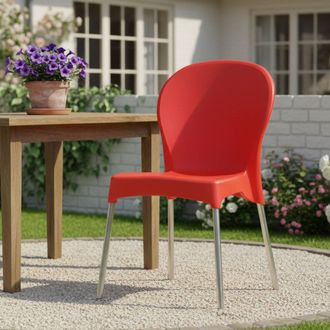 Dmora Silla De Exterior Linder, Apilable, Hecha En Italia, Soporta 120 Kg, Roja