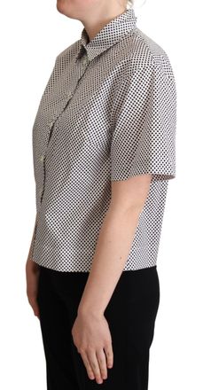 Dolce & Gabbana Womens Black Polka Dot Collared Shirt White Cotton