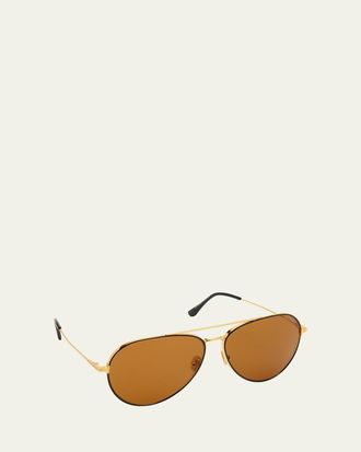 Tom Ford Mens Dashel Double-Bridge Metal Aviator Sunglasses