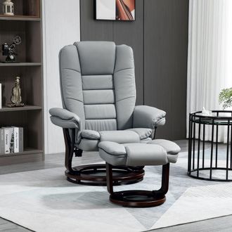 HOMCOM Swivel Manual Recliner & Footrest Set PU Leather Lounge Chair in Grey