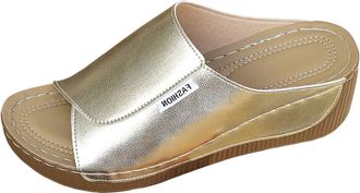 Generic 2026 Ladies Fashion Solid Color Leather Exposed Toe Thick Sole Casual Sandals And Slippers (Silver, 4.5)