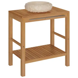 vidaXL Mueble Tocador Madera Teca Maciza Con Lavabo De M&aacute;rmol Crema Vidaxl