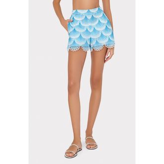 Milly Bubble Wave Lace Shorts in Blue/White at Nordstrom, Size Medium