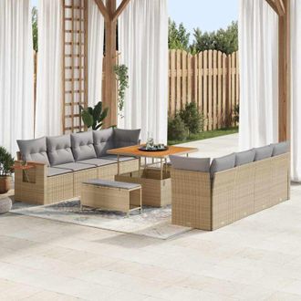 vidaXL Conjunto De Sof&aacute; De Jard&iacute;n Con Coj&iacute;n 11 Pcs Beige Polirat&aacute;n Vidaxl