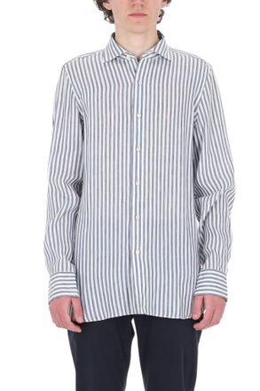 Finamore Gaeta Striped Linen-Lyocell Casual Shirt