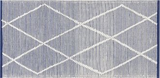 Beliani Alfombra De Algod&oacute;n Blanco Azul Marino 80 X 150 Cm Hecho A Mano Moderno Synopa